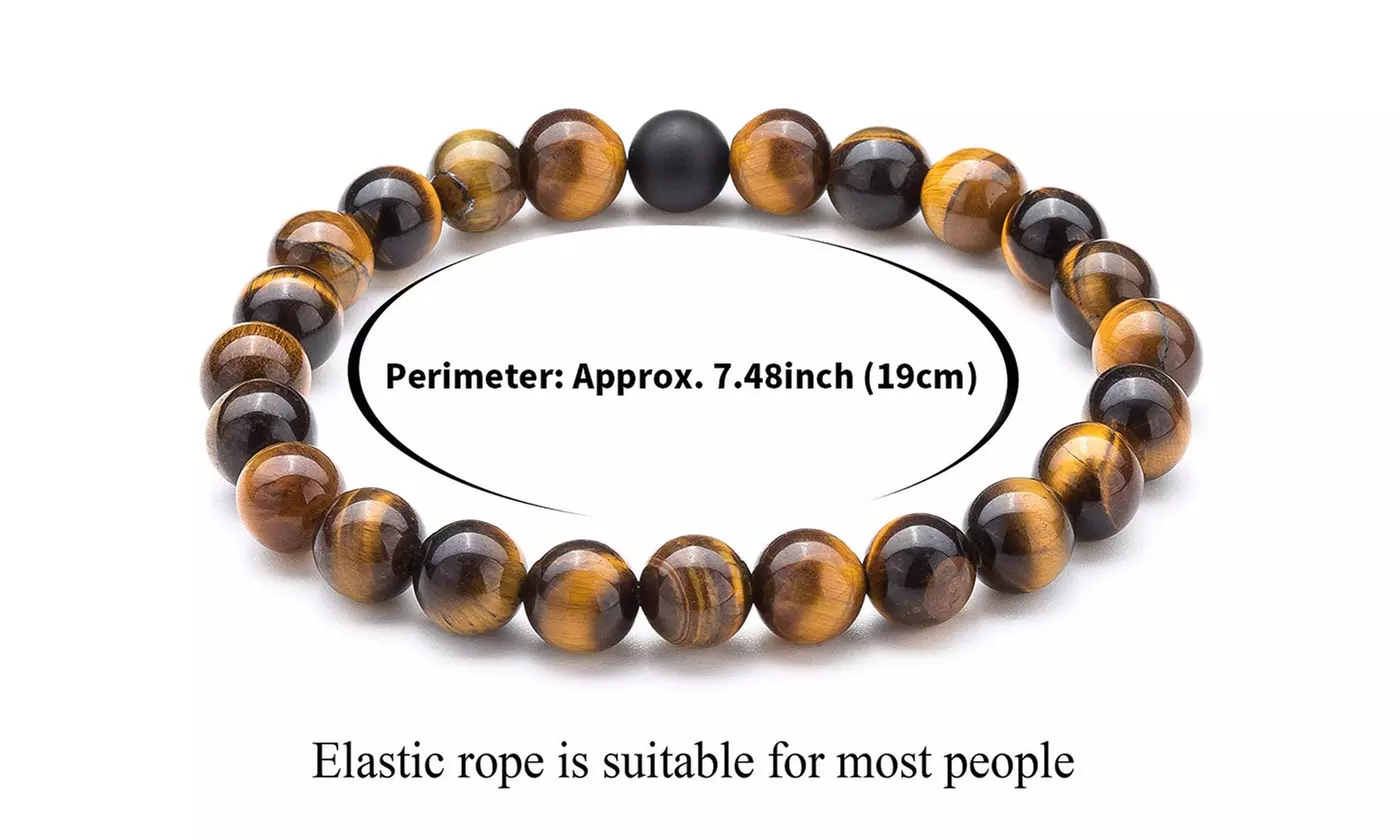 Handmade 8MM Natural Stone Prayer Beads Tiger Eye Bracelet for Men Women