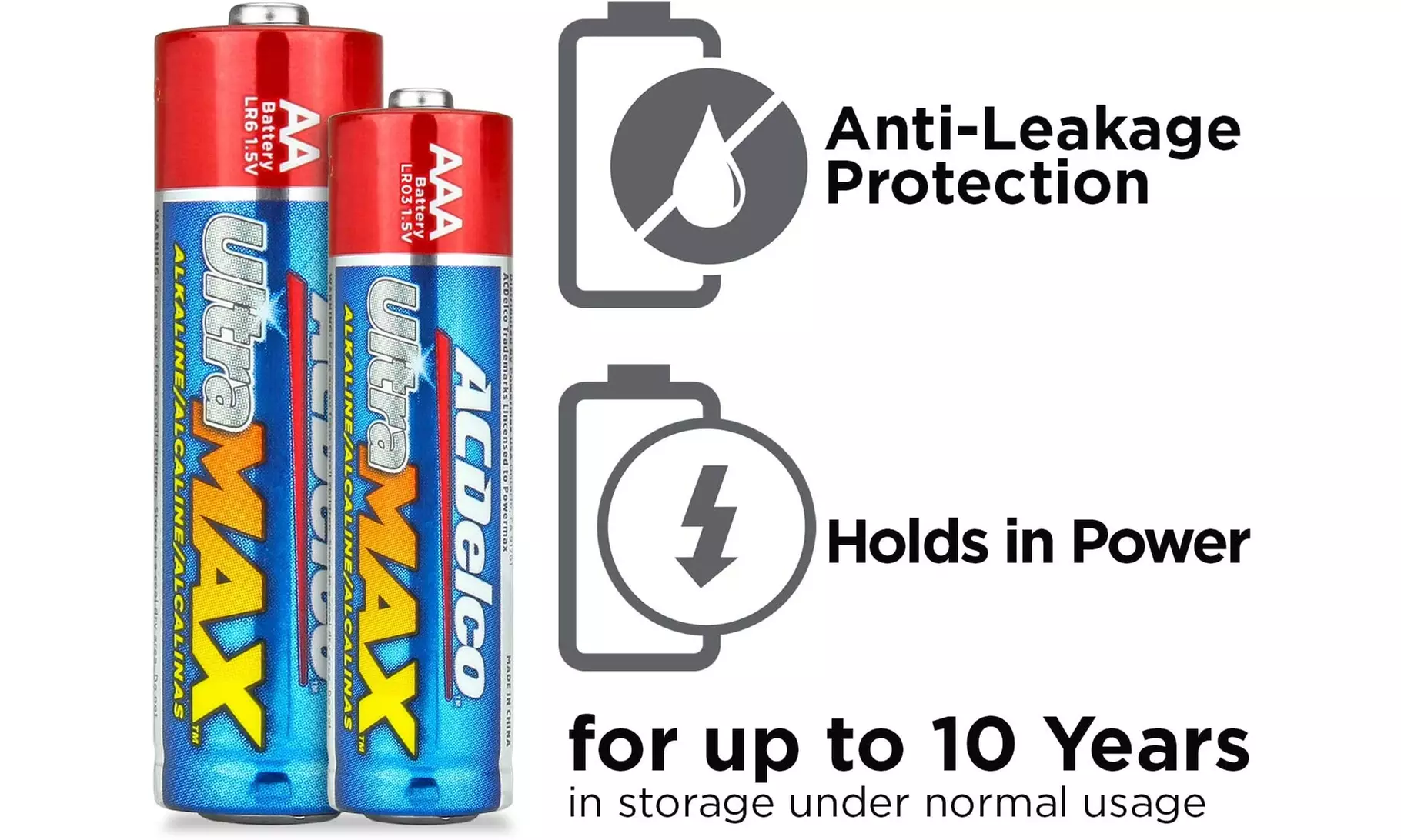 ACDelco UltramMax Alkaline Battery, 10 Years Shelf Life, Recloseable Packaging