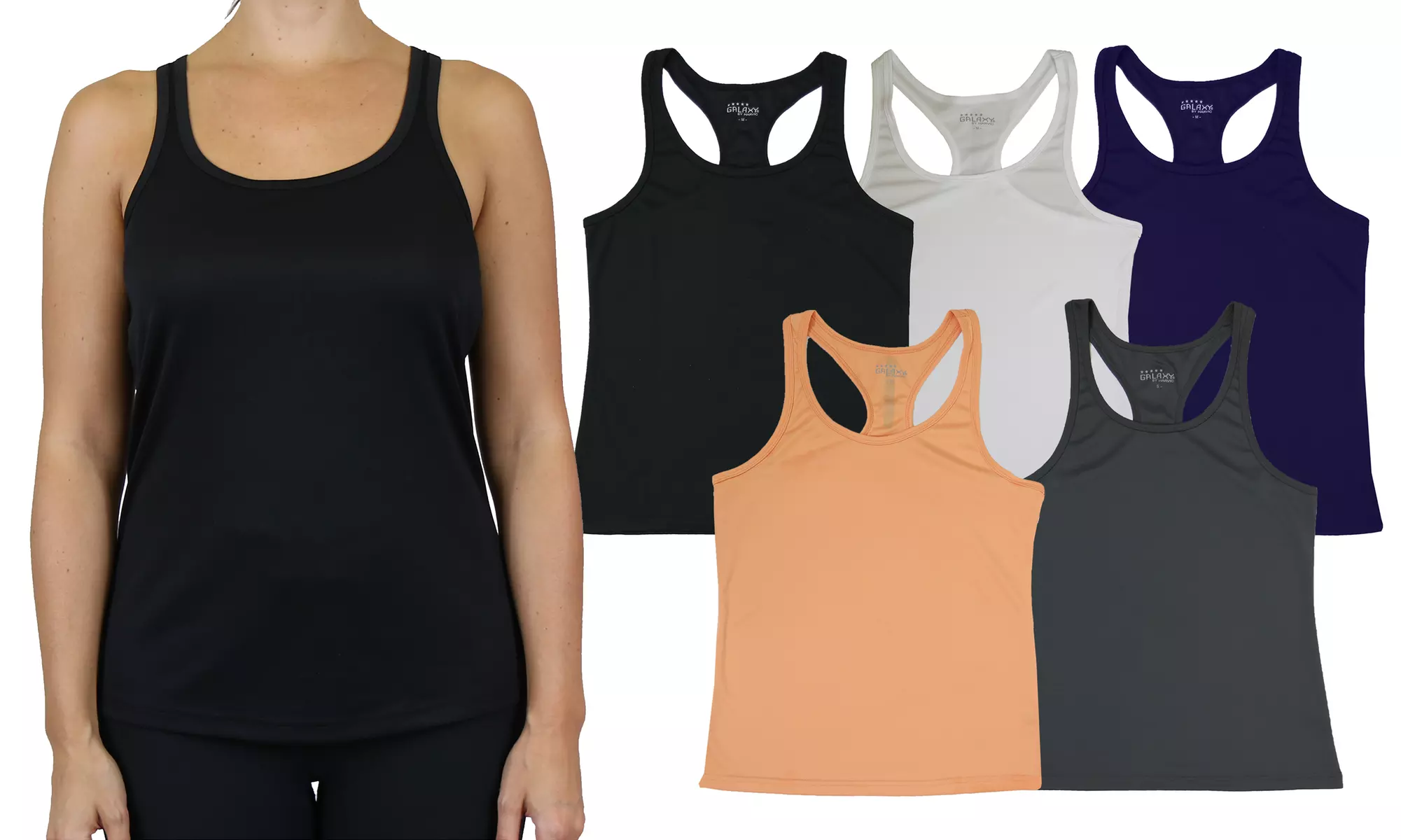 5-Pack Galaxy By Harvic Women's Moisture-Wicking Racerback Tanks
