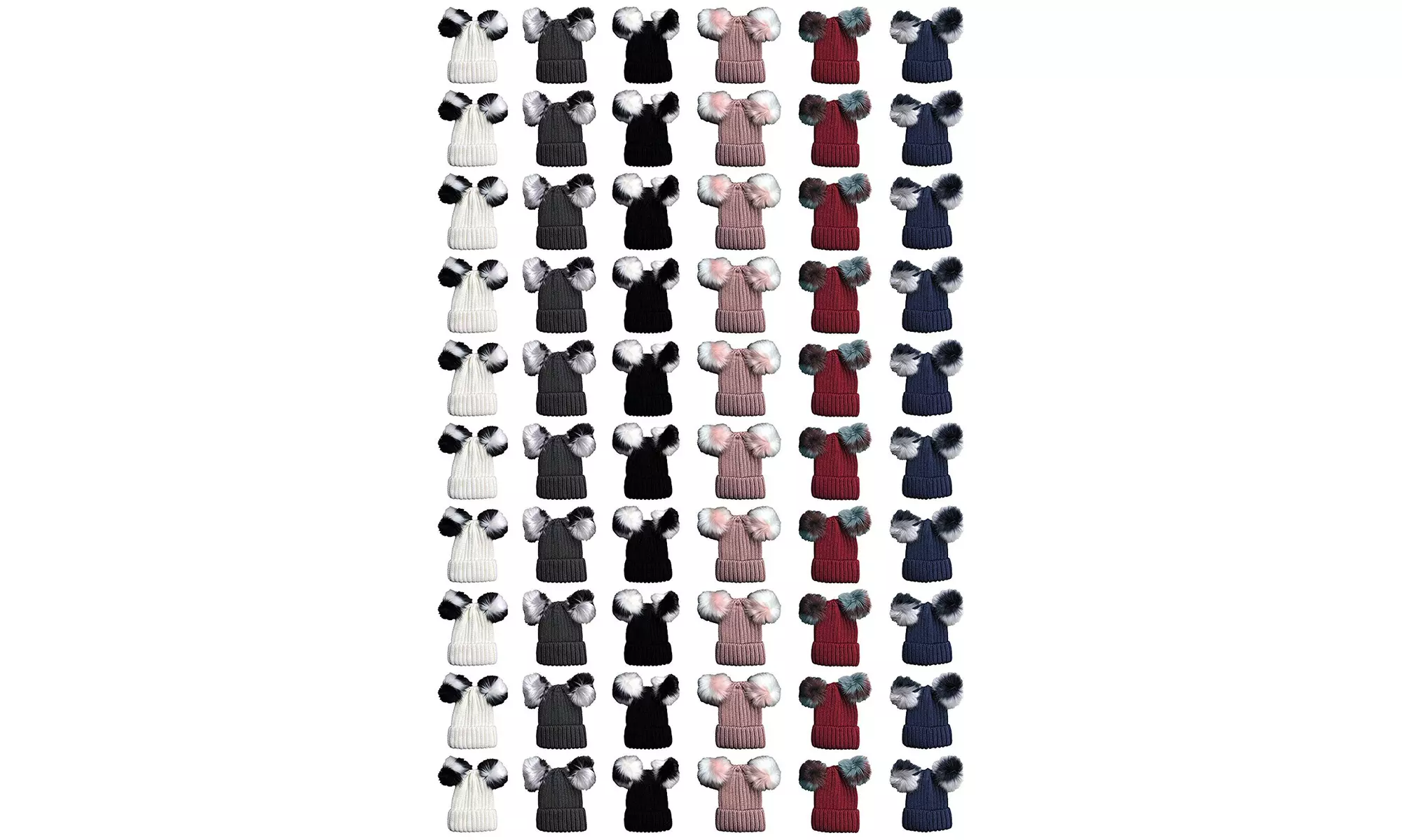 60 Pack Womens Pom Pom Winter Beanies, Wholesale Bulk Winter Hats (Assorted) - Primary Image