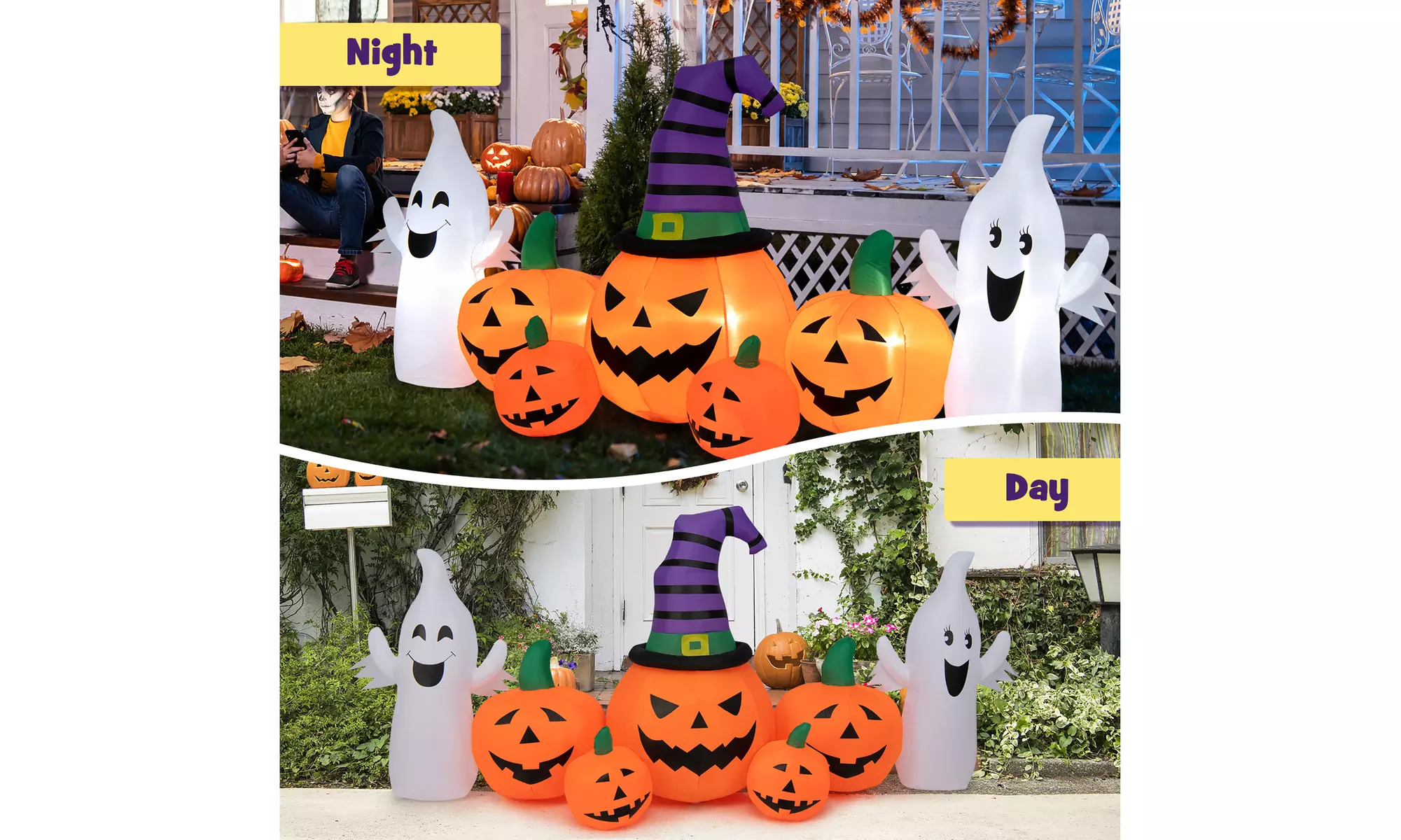 Costway 9FT Long Halloween Inflatable Pumpkins Self Inflating Pumpkin