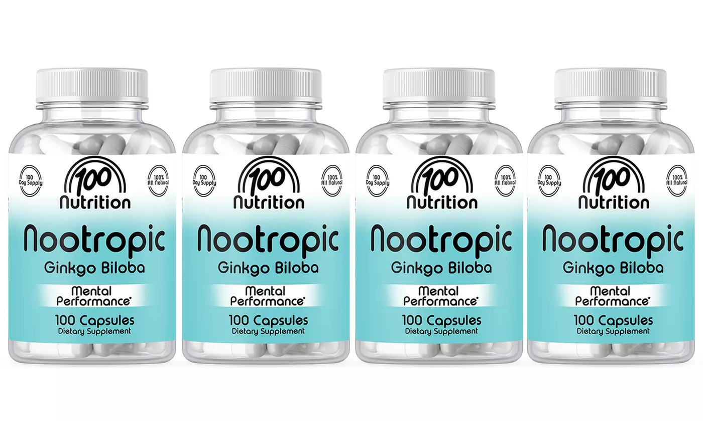 100 Nutrition Nootropic Supplement Focus & Energy with Ginkgo Biloba  - Primary Image