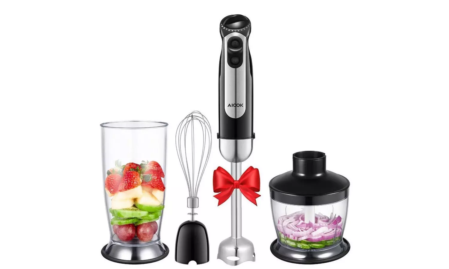 Aicok 4-in-1 Hand Blender, 5 Speed Control, Include Chopper, Whisk - Black - Primary Image