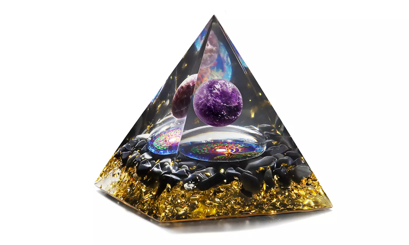 Orgone Pyramid Taichi Amethyst&Obsidian Healing Crystal Pyramid Energy Generator