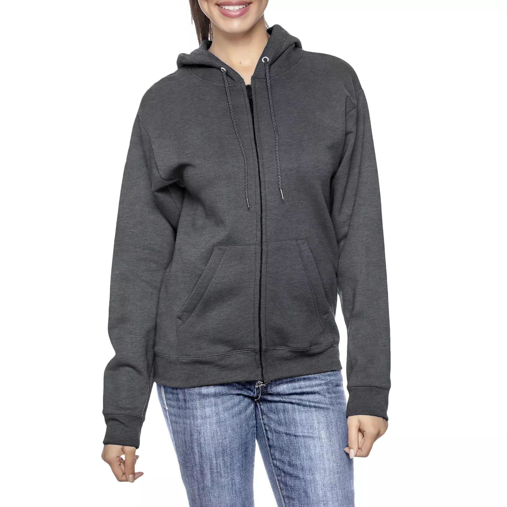 Women's Oversize Loose Fit Fleece-Lined Zip Hoodie Sweater