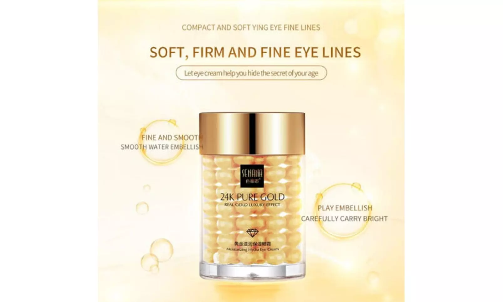 24K Gold Eye Cream Reduce Eye Bags , Puffiness Anti Wrinkle , Aging, Dark Circle