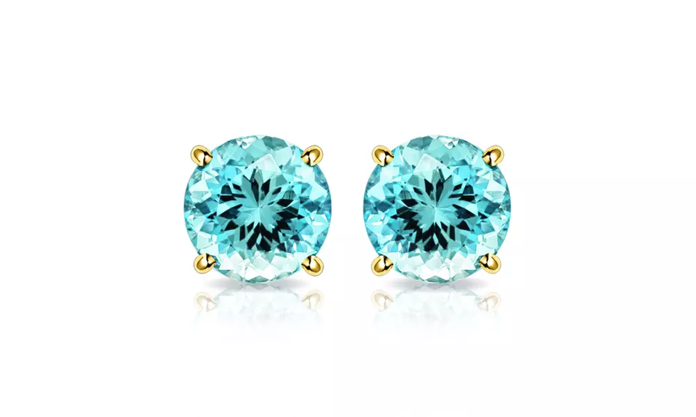 Solid 10K Yellow Gold 2CTW Created Aquamarine Stud Earrings By MUIBLU Gems