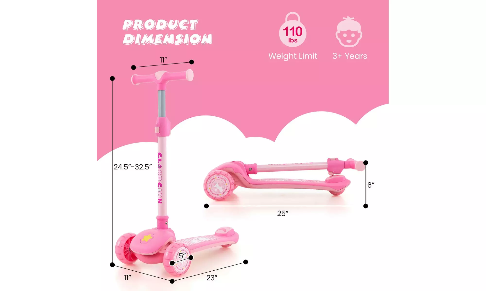 Costway 3-Wheel Kids Scooter Toddler Folding Balancing Kick Scooter