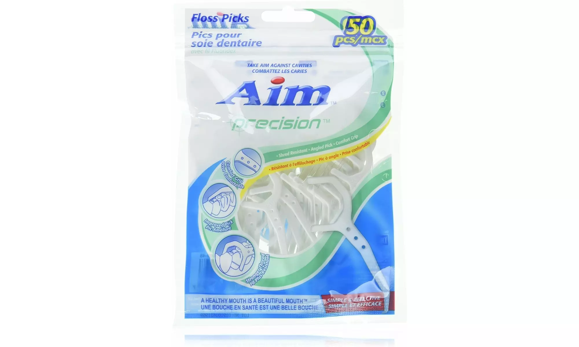 12 Pack Aim Precision Floss Picks With Fluoridex Thread (50 Picks per Bag)