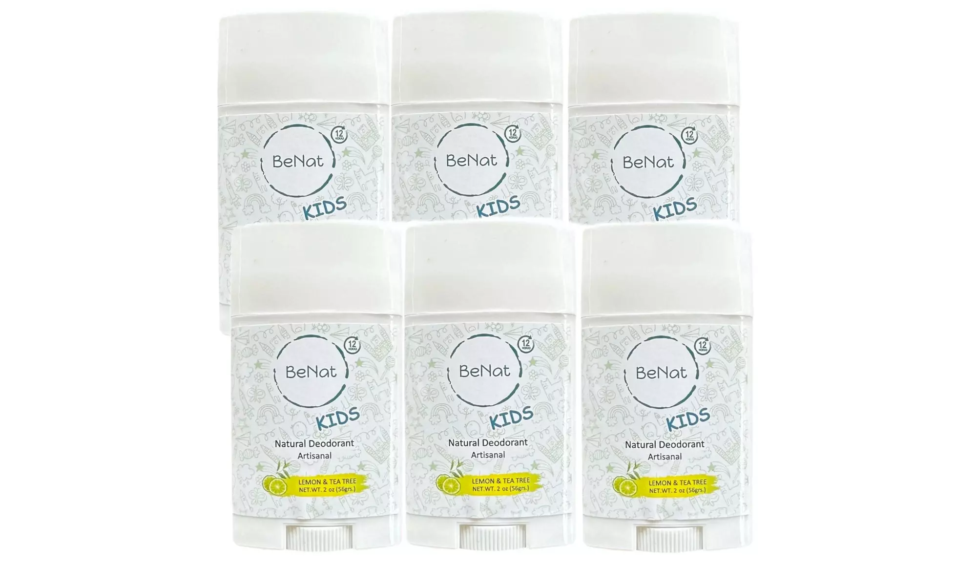 BeNat All-Natural Deodorant for Kids and Teens - 3 Pack or 6 Pack