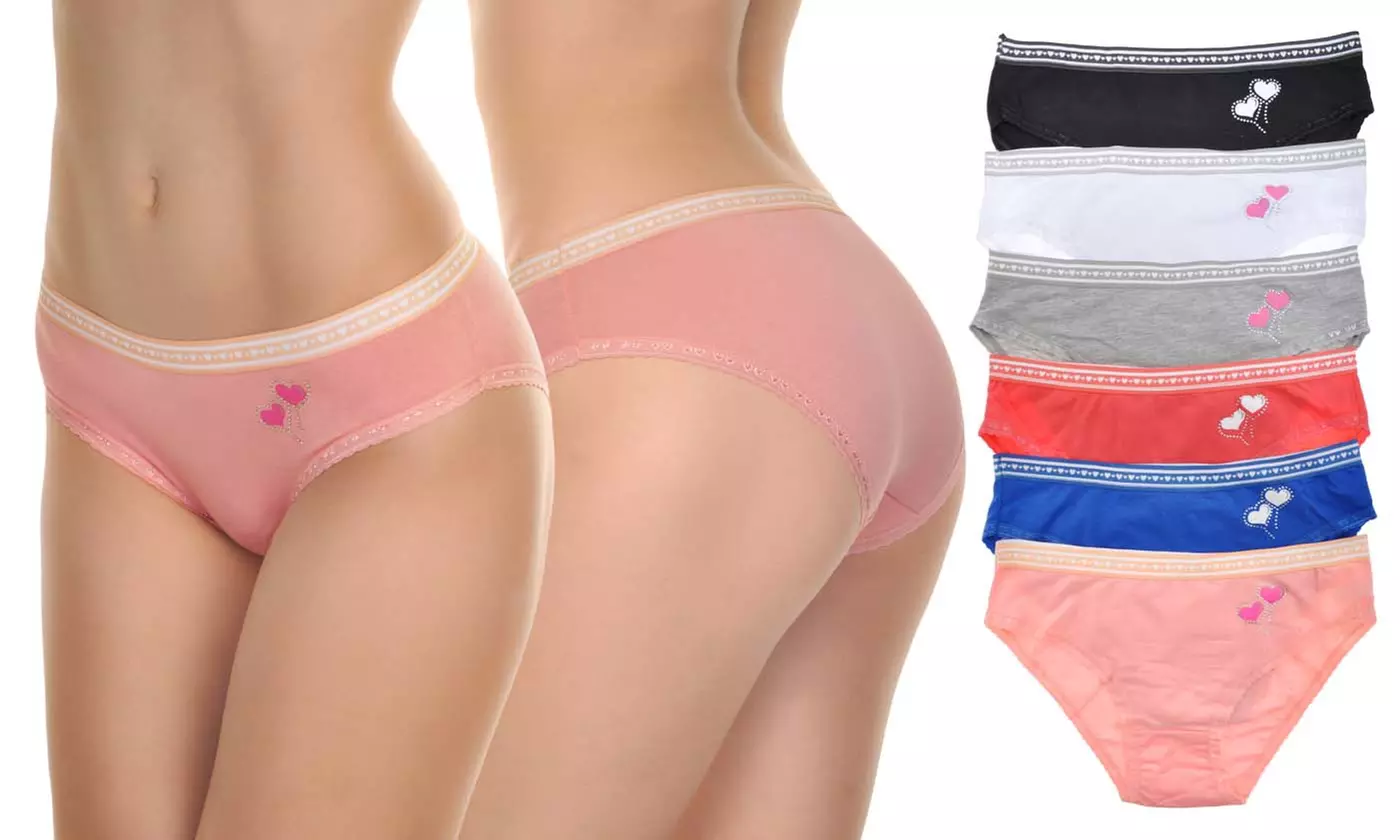 Angelina Cotton Bikini Panties with Rhinestone Hearts (6-Pack) - Primary Image