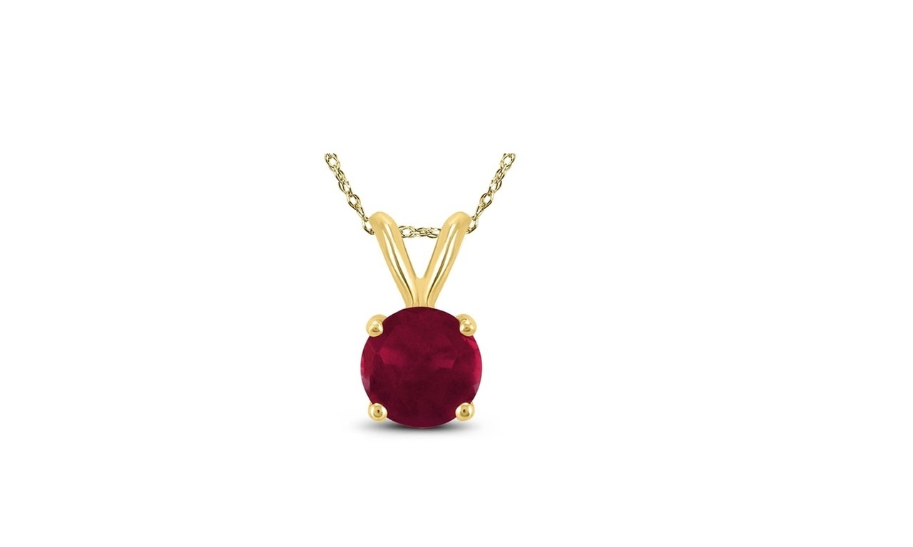 18k yellow Gold plated 3 Cttw Round Ruby 18 Inch Necklace.