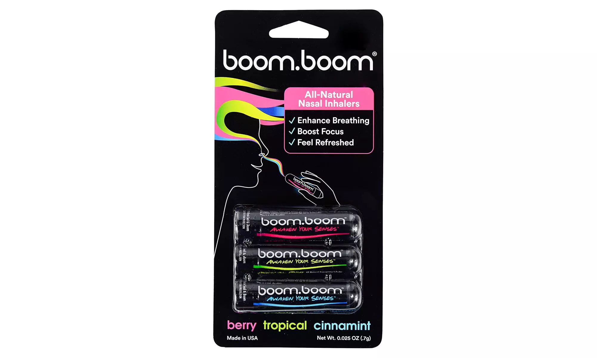 BoomBoom Aromatherapy Nasal Inhaler (3 Pack) Boosts Focus (Variety Pack) - Second Medium