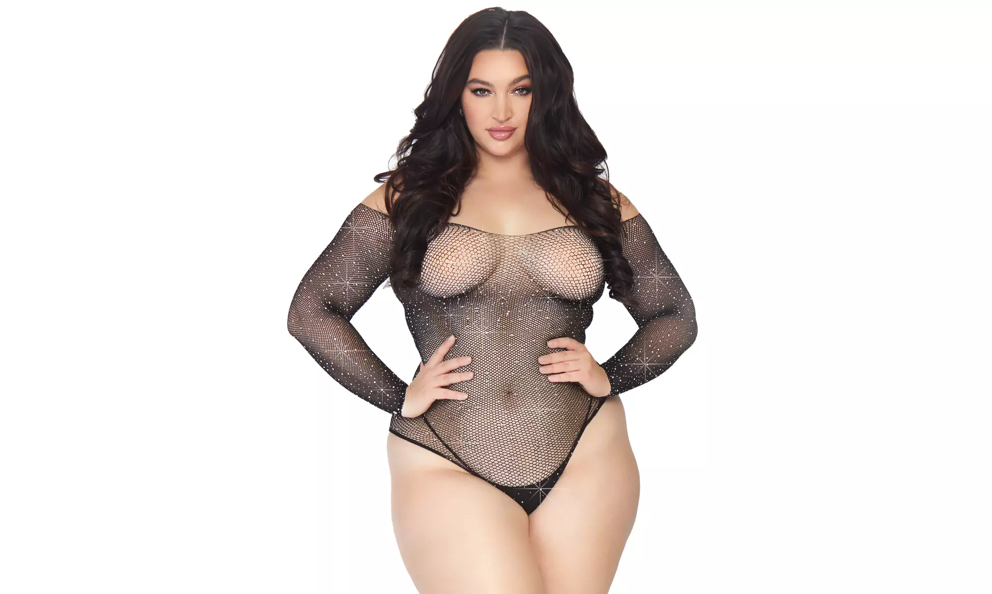 Leg Avenue Women's Plus Size Crotchless Fishnet Bodysuit Lingerie - Second Medium