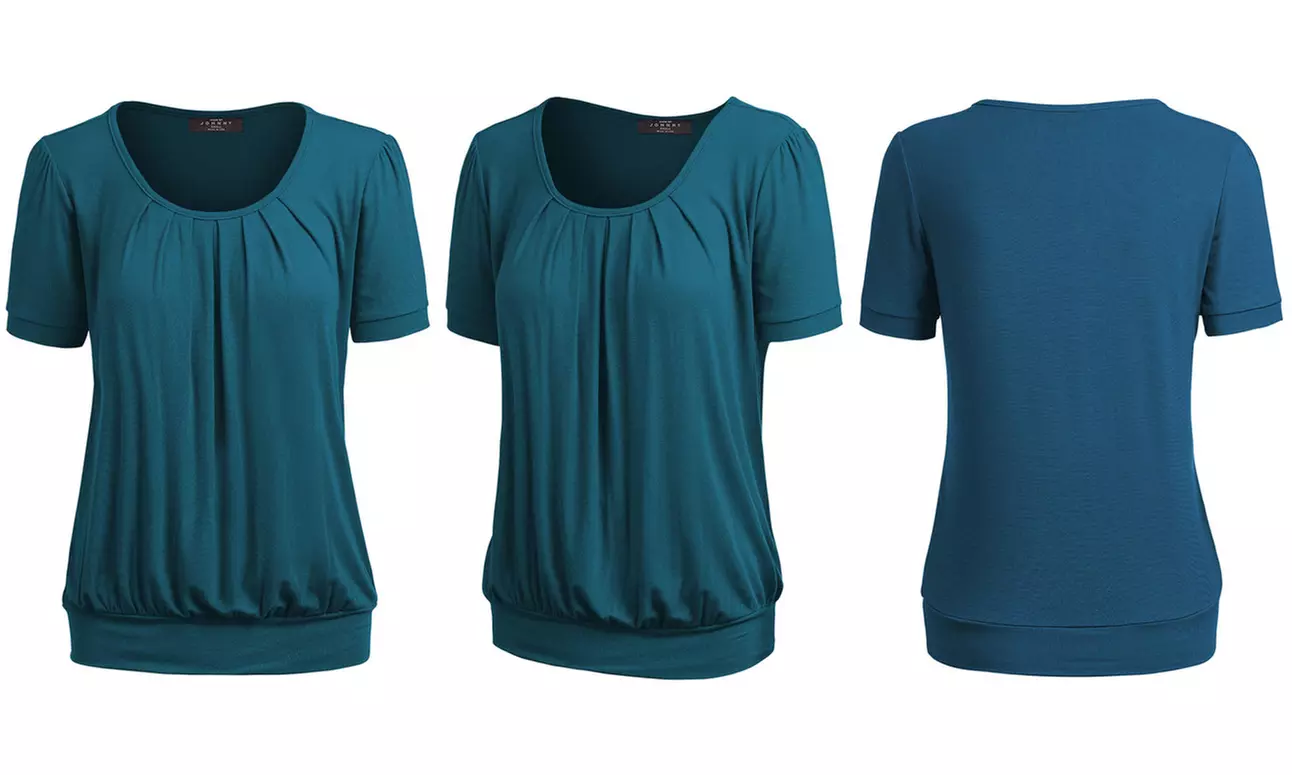 Made by Johnny Women's Scoop Neck Short Sleeve Front Pleated Blouse