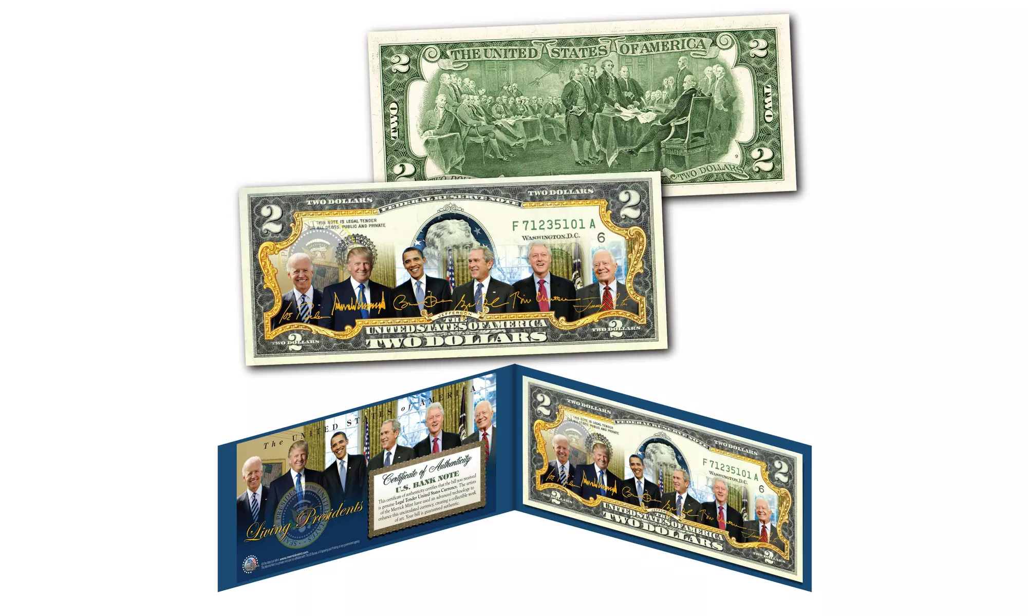 Living Presidents 2021 Genuine 2 (Two) Dollar Bill - Second Medium
