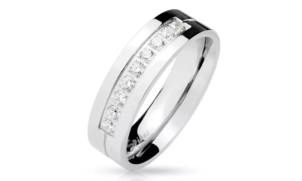 Nine CZ CNC Machine Set Center Stainless Steel Rings