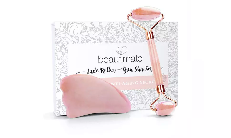 Jade Roller for Face & Gua Sha Scraping Massage Tool Rose Quartz Anti Aging Tool - Primary Image