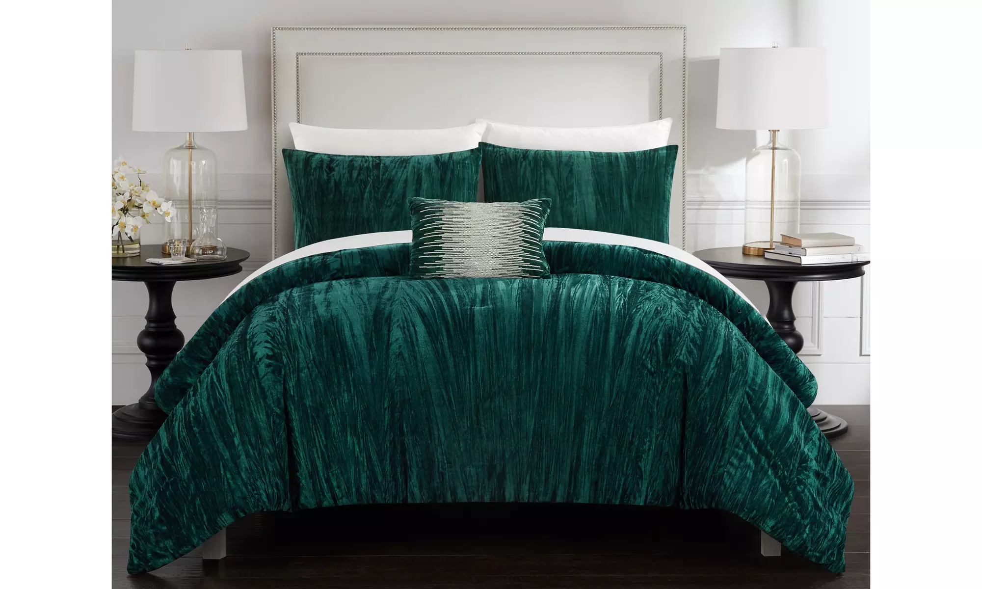 Aglire 4 Piece Comforter Set Crinkle Crushed Velvet Bedding  - Primary Image