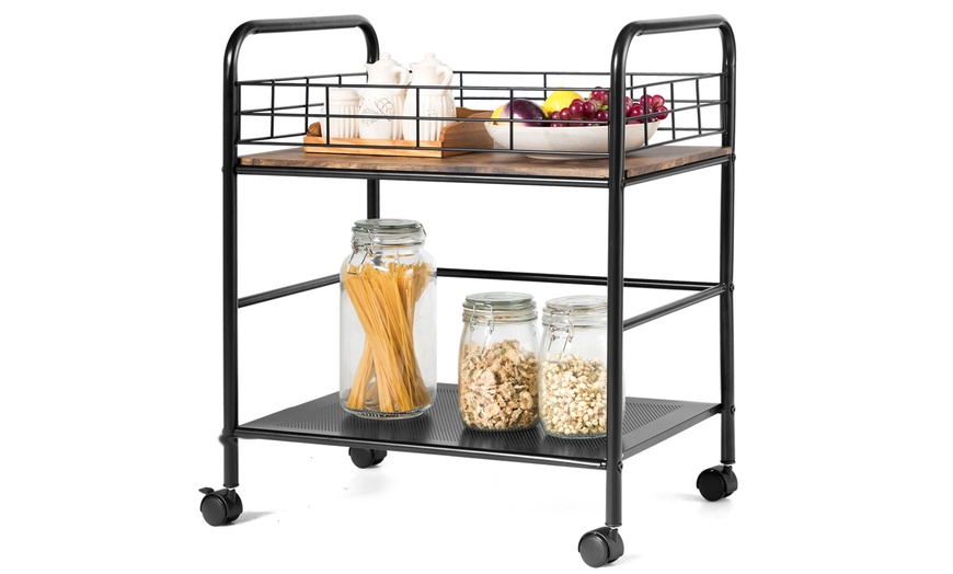 Costway 2-Tier Storage Rolling Cart Trolley W/Lockable Wheels Organizer ...