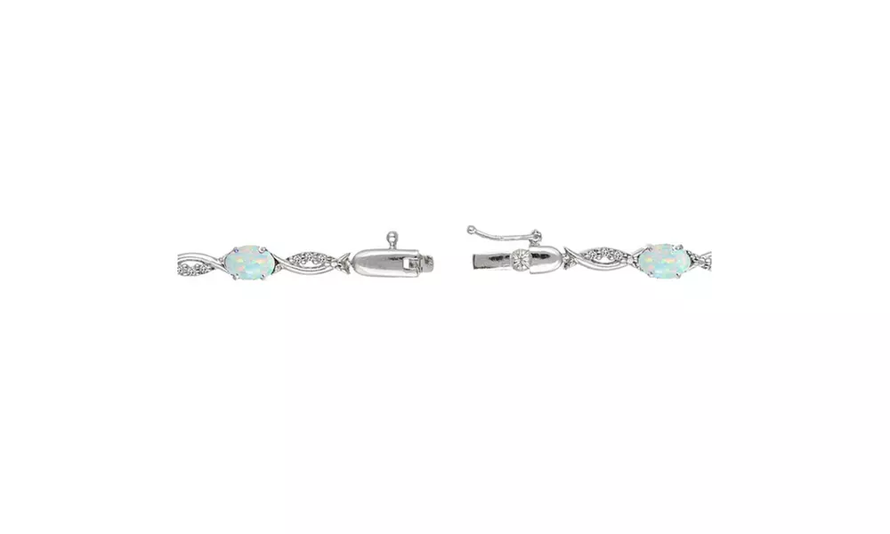 Sterling Silver Synthetic White Opal and White Topaz Oval Swirl Tennis Bracelet - Primary Image
