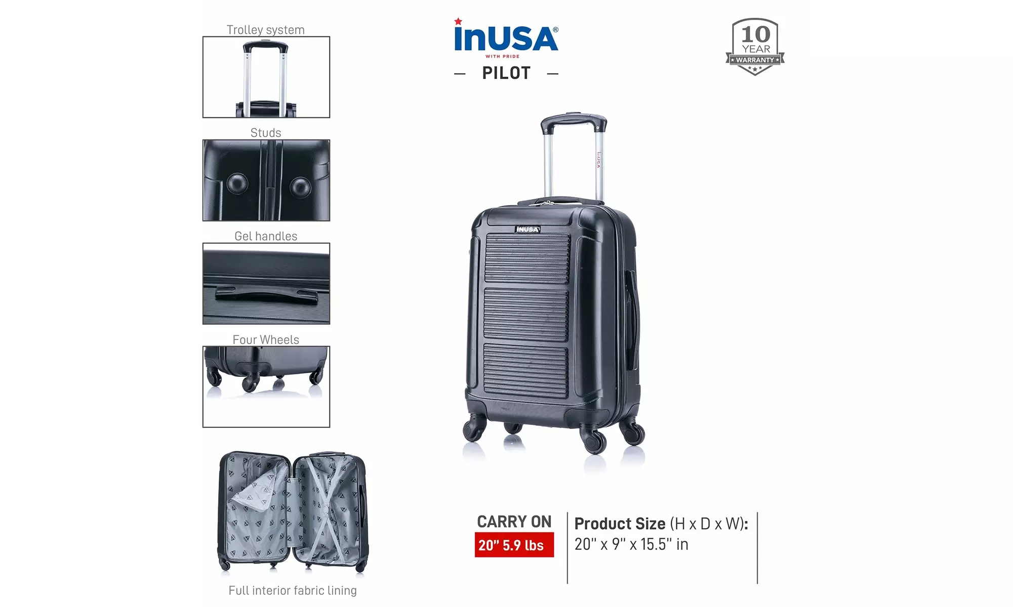 InUSA Pilot Lightweight Hardside Spinner Luggage