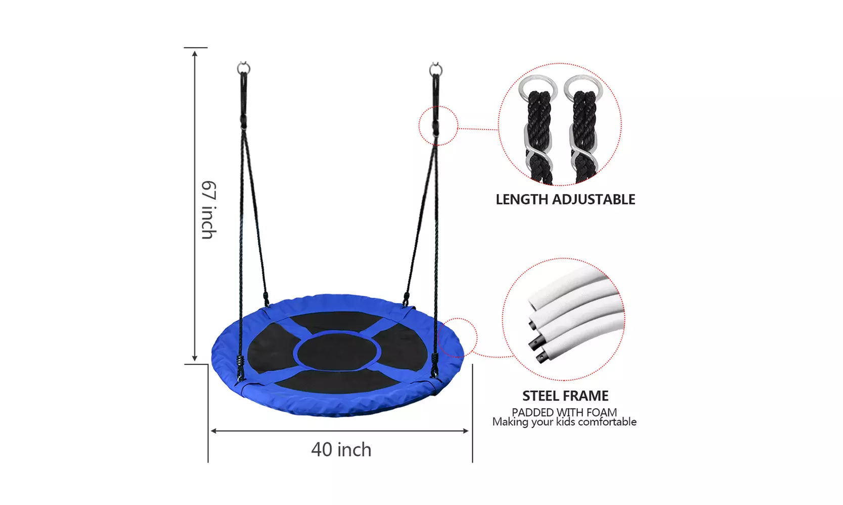 ENS Giant 40" Flying Saucer Tree Swing, Bonus Flags, Steel Frame - Second Medium