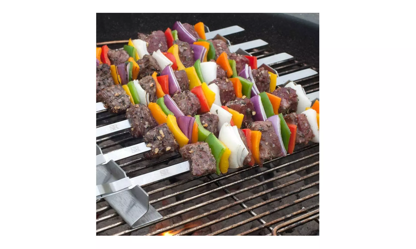 Mtoye Steven Raichlen Stainless Kabob Rack with Flat Skewers 10 Pack Bundle - Second Medium