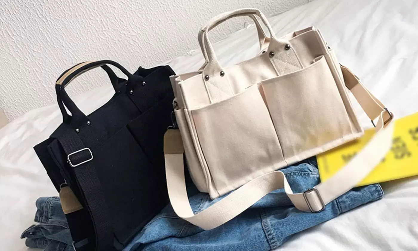Multi Pocket Canvas Tote Bag for Women - Primary Image