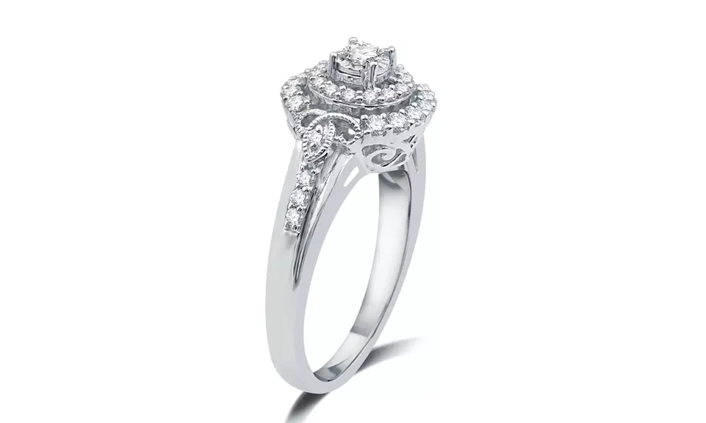1/2 CTTW Diamond Double Frame Engagement Ring in Sterling Silver By DeCarat - Second Medium
