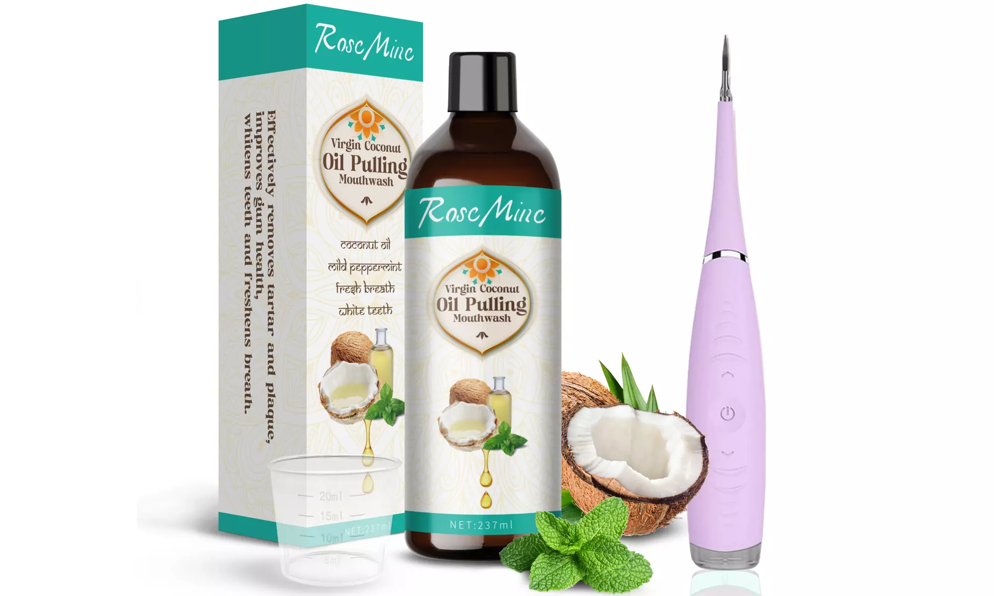 Coconut Oil Pulling and Electric Sonic Dental Scaler Set for Fresh Breath