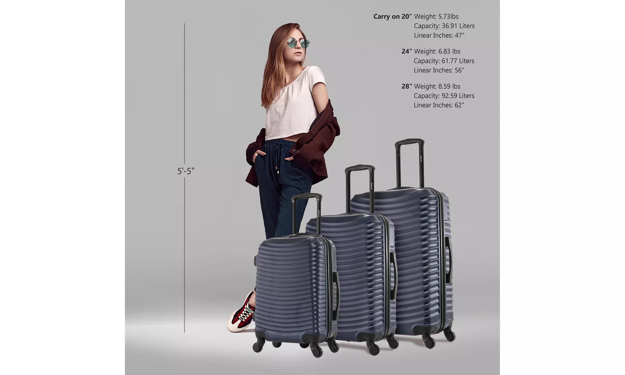 DUKAP Adly Lightweight Hardside Spinner 3 Piece Luggage Set 20"/24"/28"