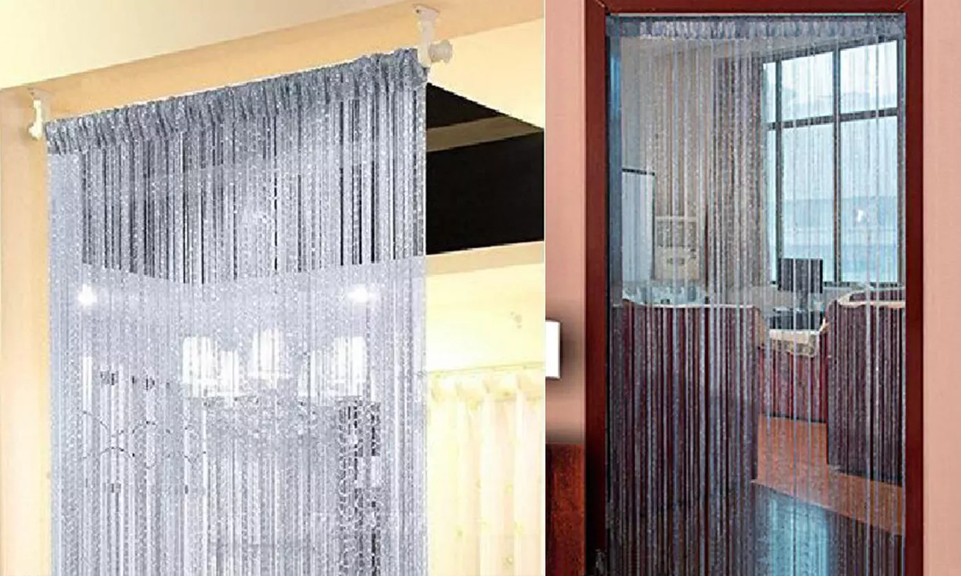 Door String Curtain Rare Flat Silver Ribbon Window Panel Room Divider Tassel - Primary Image