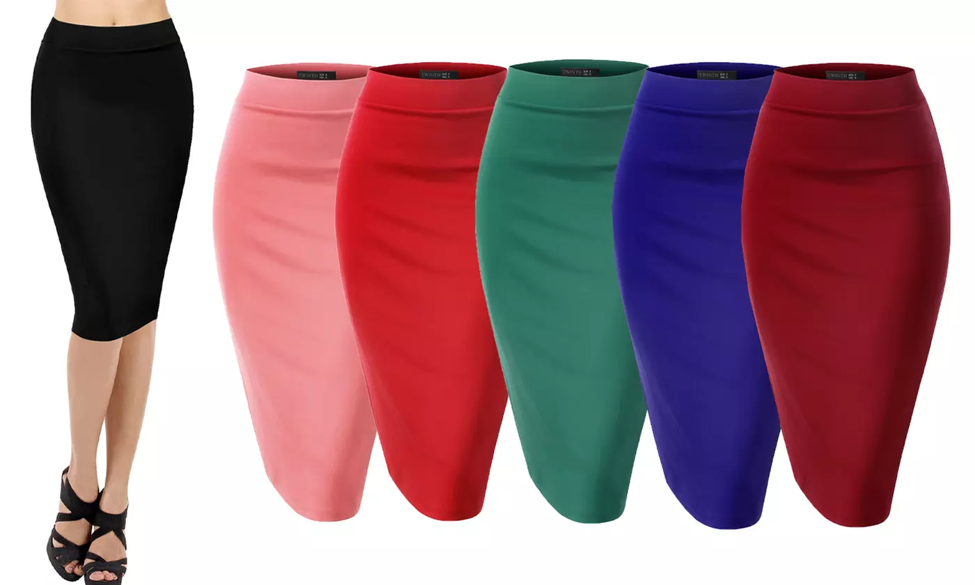Doublju Women's Waist Band Stretchy Midi Pencil Skirt - Primary Image