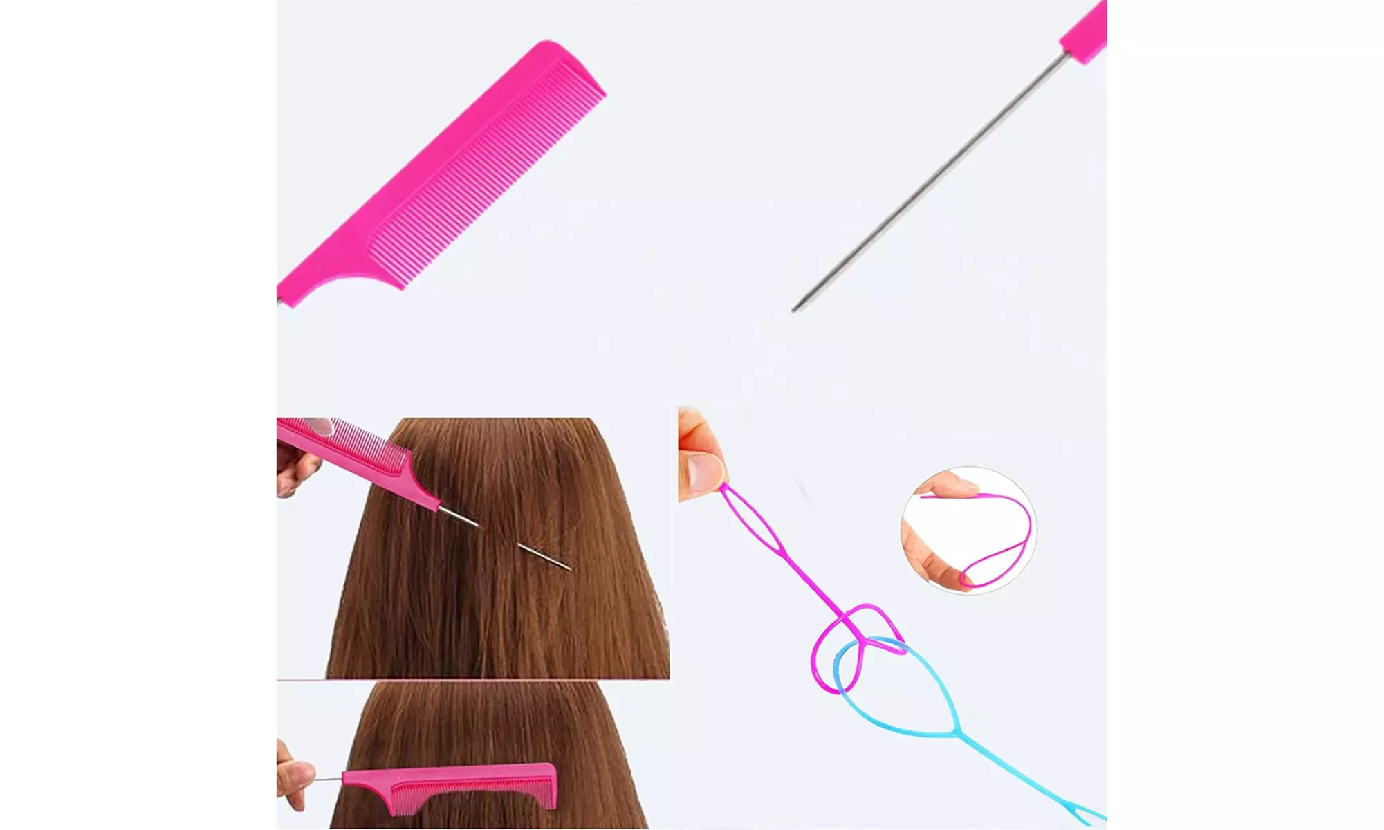Aigee 6Pcs Hair Loop Styling Tool Set with 4 Topsy Tail Hair Tools - Second Medium