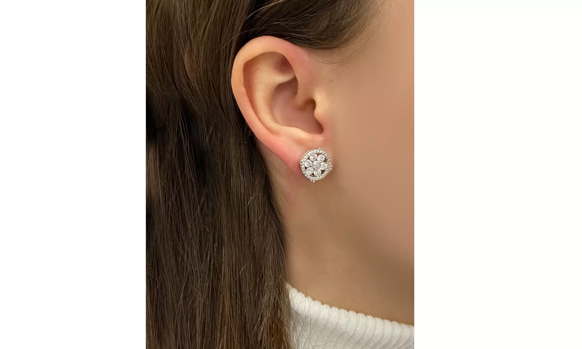 Plated Sterling Silver Crystal Flower Stud Earrings