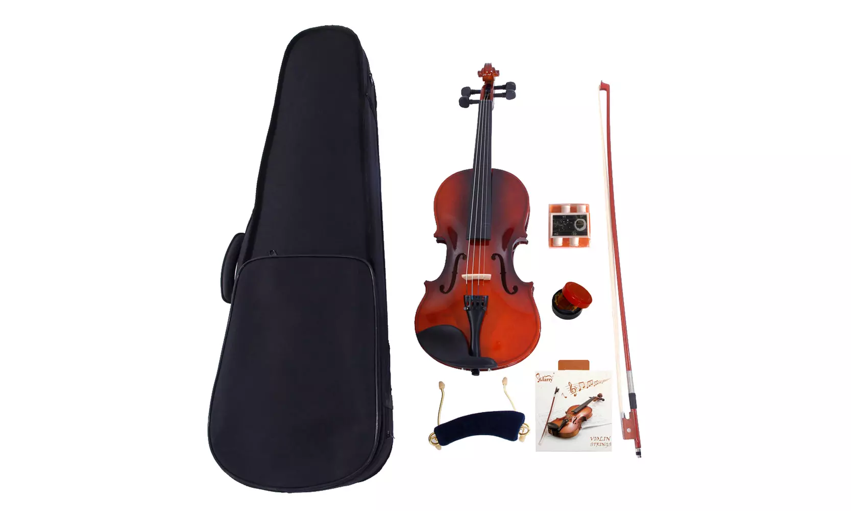1/2,1/4,1/8,3/4,4/4 Acoustic Violin W/Bow,Case,Rosin,Strings,Tuner,Shoulder Rest - Primary Image