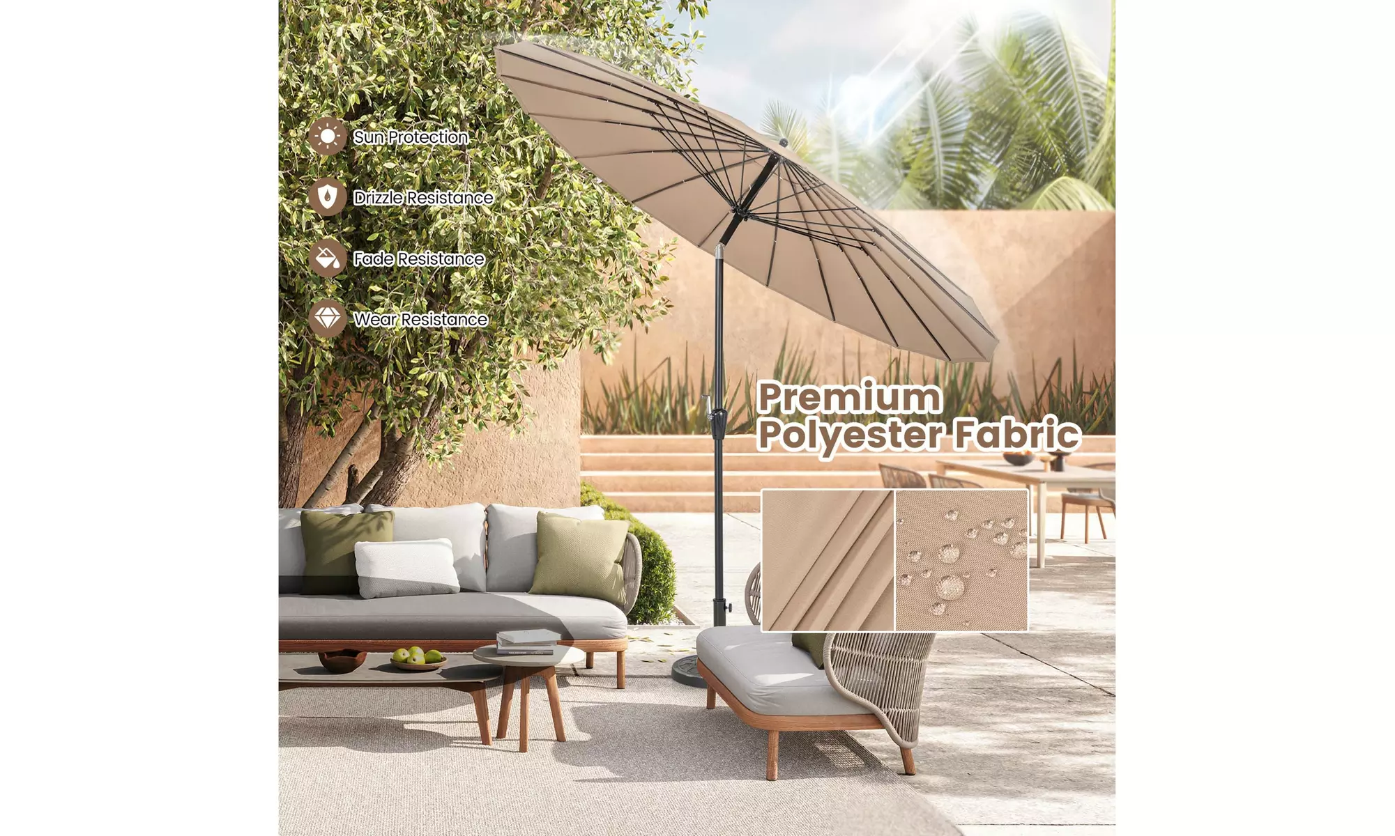 Costway 9 FT Round Patio Umbrella with Push Button Tilt & Crank Handle