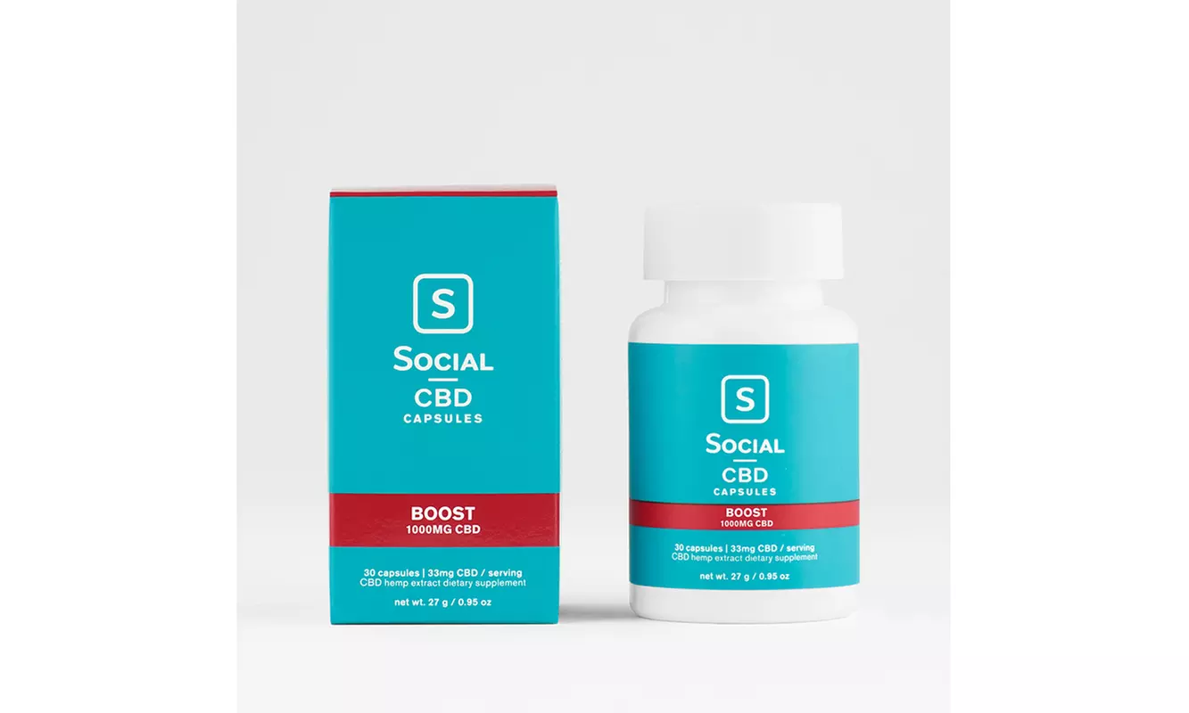 Social CBD Boost Soft Gels Capsules 30ct 1000mg Bottle - Primary Image
