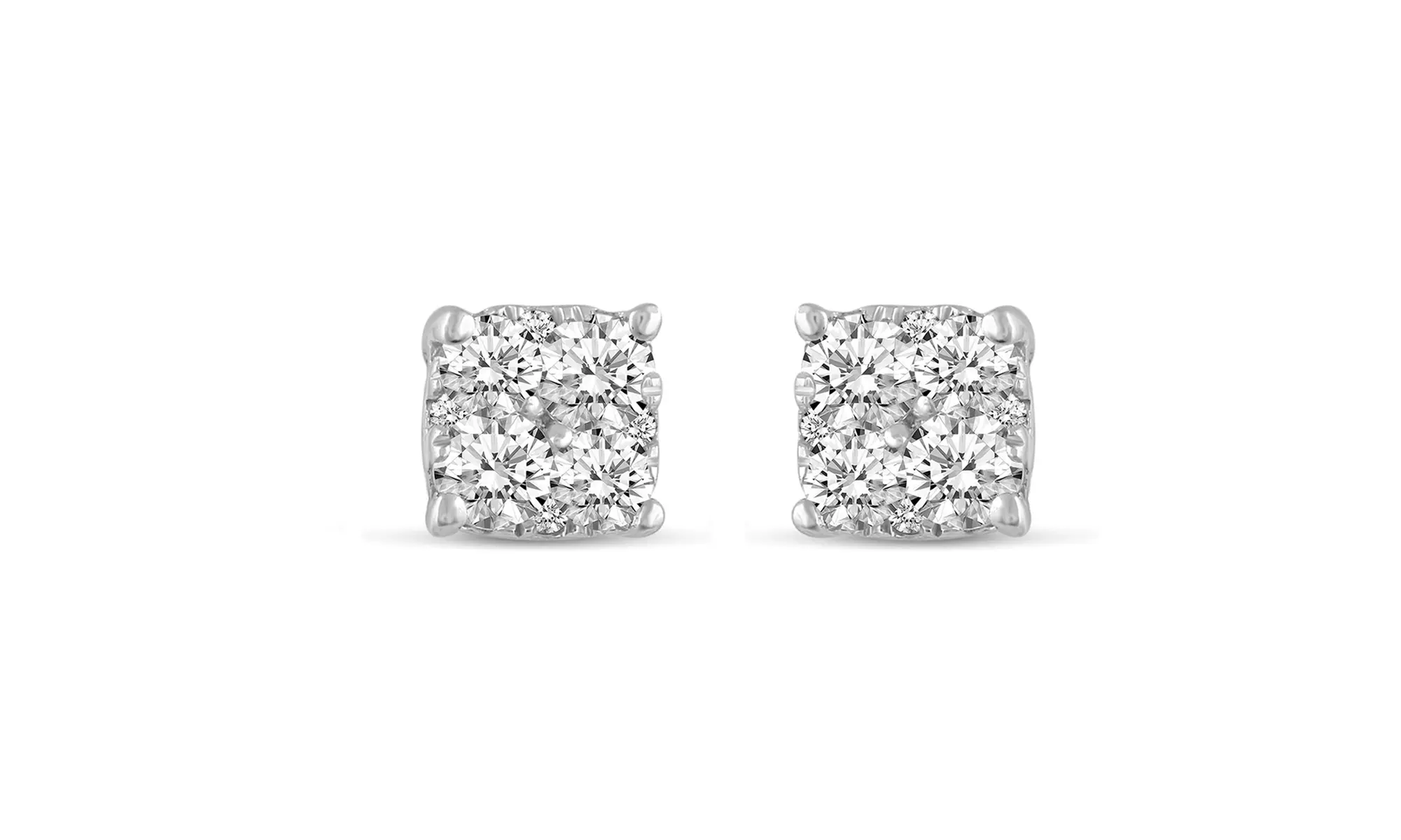 3/4ct tw Dia Cushion Cluster stud Earring in Sterling Silver by Fifth and Fine - Primary Image