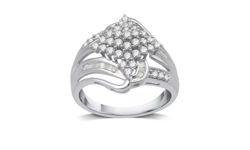 3/4 CTTW Diamond Marquise Cluster Engagement Ring in Sterling Silver - Primary Image