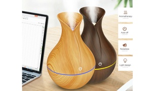  130ml LED Essential Oil Diffuser Humidifier Aromatherapy Wood Grain Vase Aroma