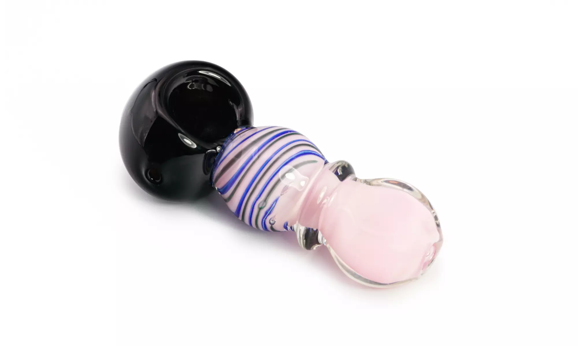 Pink Black and Blue Hand Blown Glass Hand Pipe - Primary Image