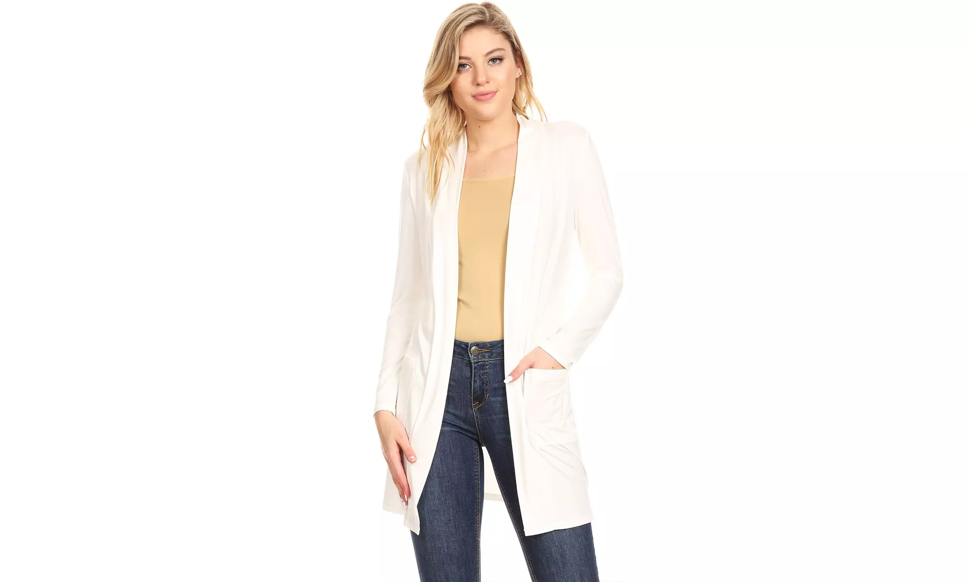 Women's Casual Open Front Basic Long Sleeves Side Pockets Solid Cardigan