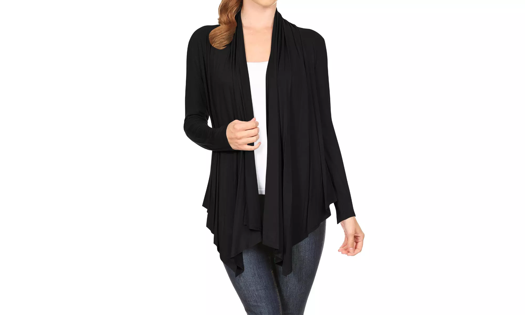 Women's Long Sleeve Draped Neck Open Front Solid Cardigan 