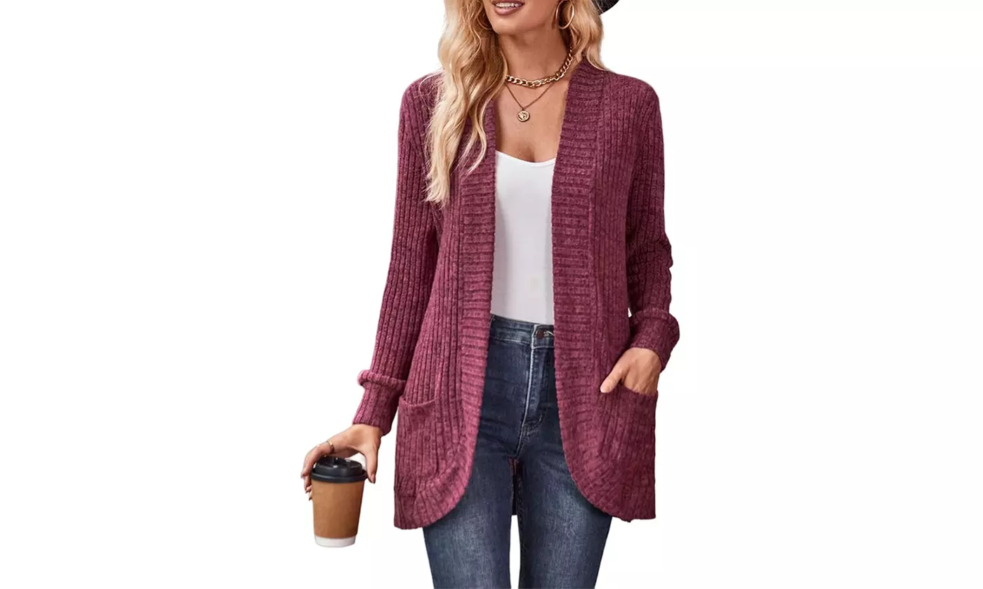 Bohuma Women's Soft Sweater Solid Casual Open Front Cardigan with Pocket