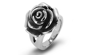 Stainless Steel Blooming Antiqued Rose Ring