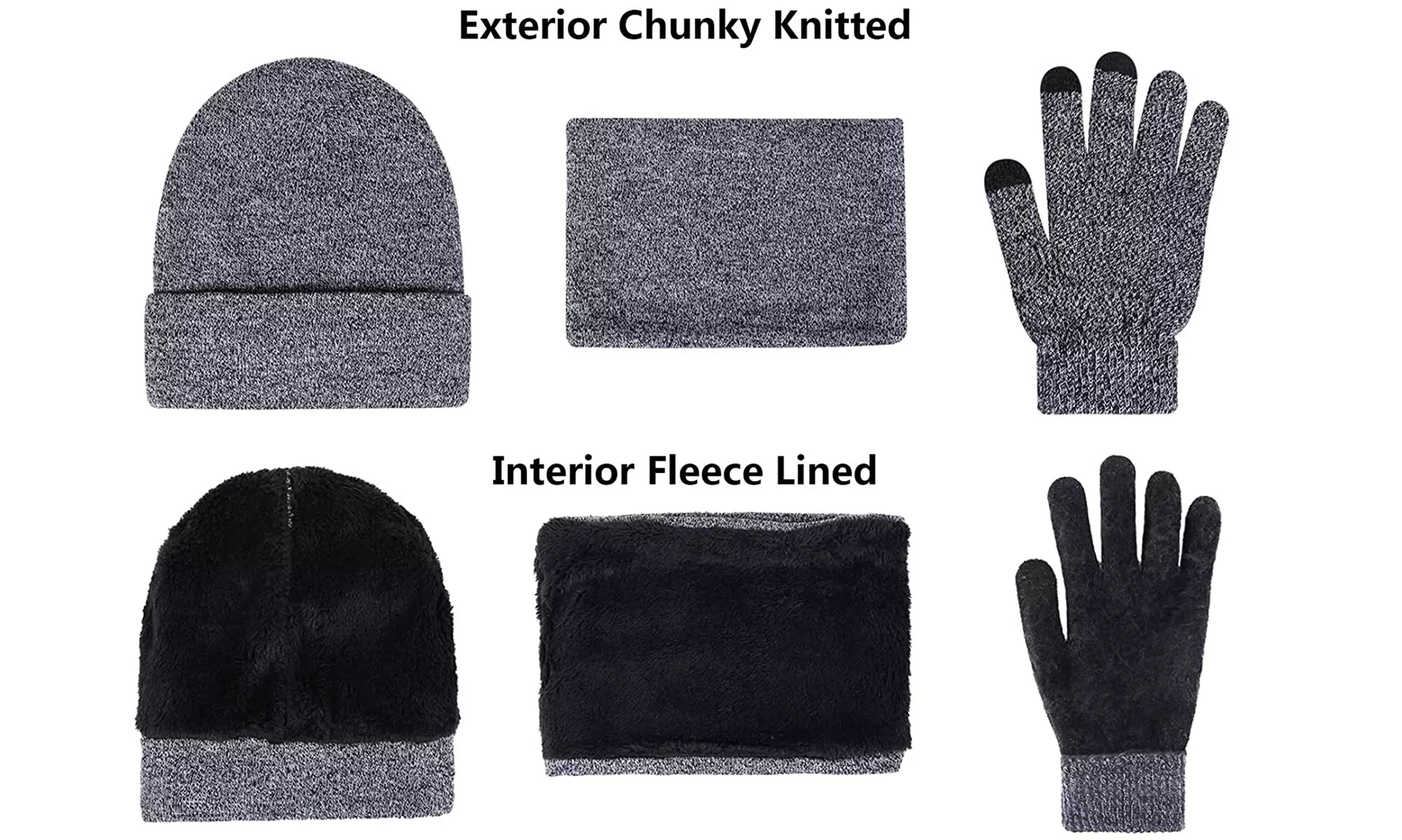 3 PCS Winter Beanie Hat Scarf Touchscreen Gloves for Men Women Knit Scarf Cap