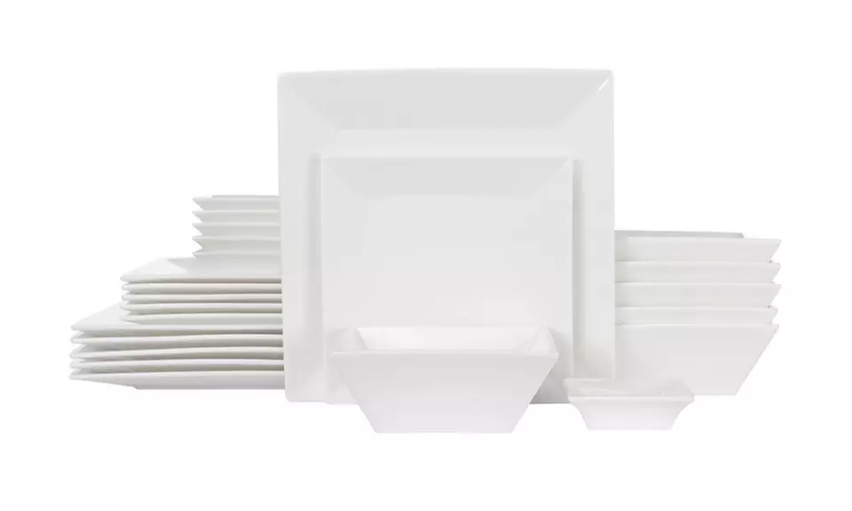 Porlien 24-Piece Classic Square Dinnerware Set for 6, White Porcelain  - Primary Image