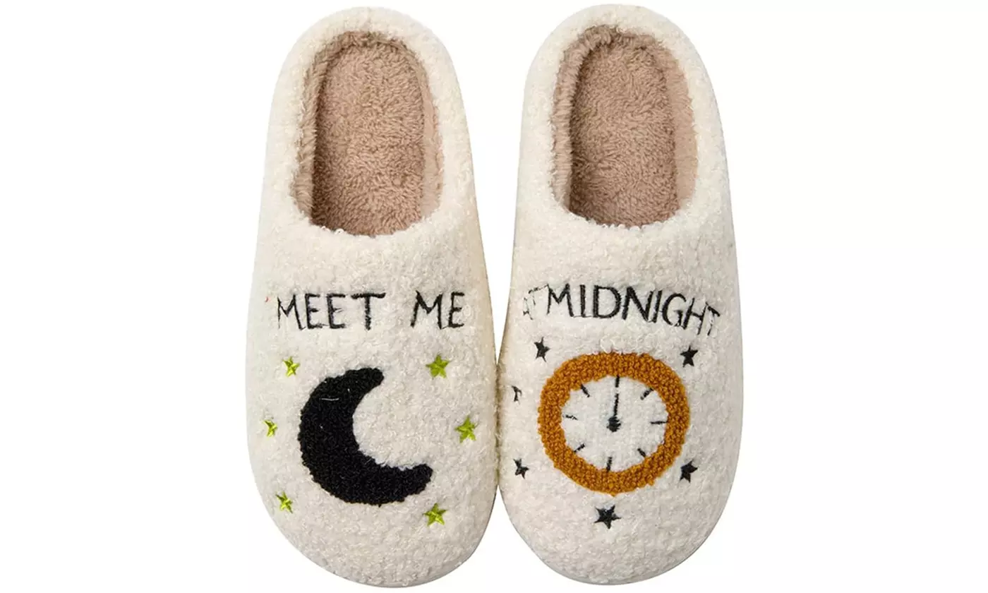 Meet Me at Midnight Fuzzy Slippers Warm Cozy Indoor Outdoor House Shoes - Primary Image